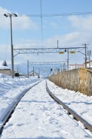 雪の線路。去年と比べるとやはり雪が少なく感じますね。