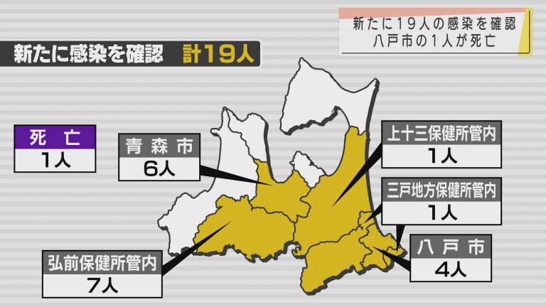 新型コロナ 22日は青森県内で19人の感染を確認 八戸市80代以上の1人が死亡